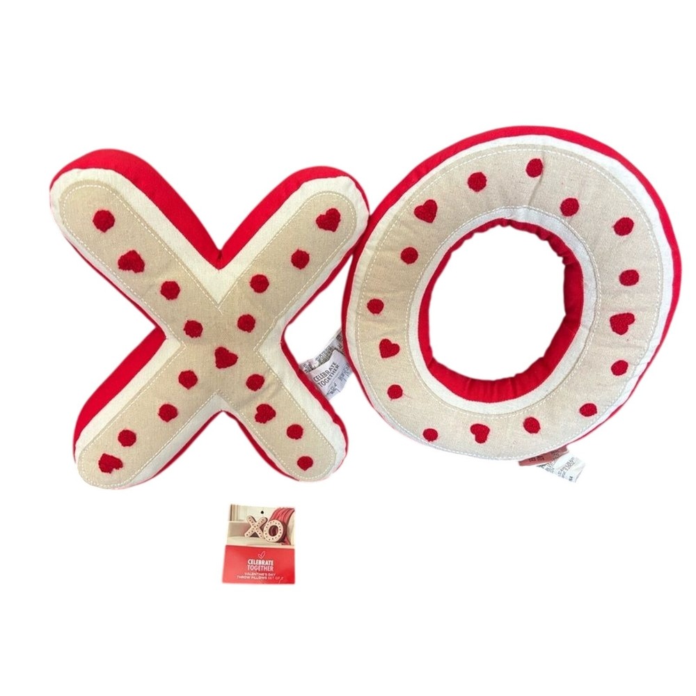 Celebrate Together Letter XO Heart Pillows in Red & Cream Valentines 12"‎